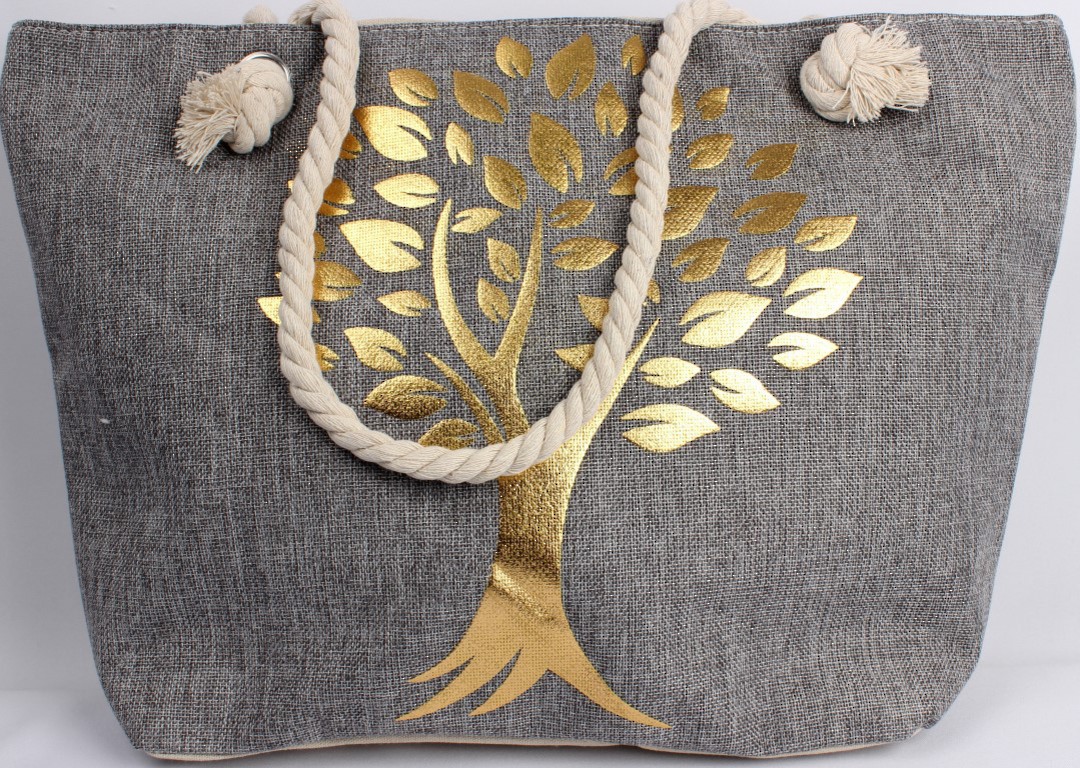 Carry bag w base and rope handle 'golden tree' print Style :AL/4693 image 0